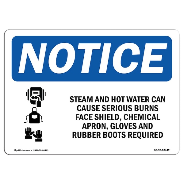 OSHA, Steam And Hot Water Can Cause With Symbol, 24in X 18in Rigid Plastic, OS-NS-P-1824-L-18442